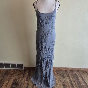 Sue Wong Nocturne Silk Y2K Beaded Embroidered Maxi Dress Size 14 FLAWS